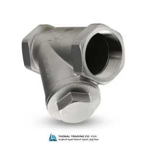 Industrial stainless steel threaded Y-strainer with female NPT ports and a hex-head removal cap